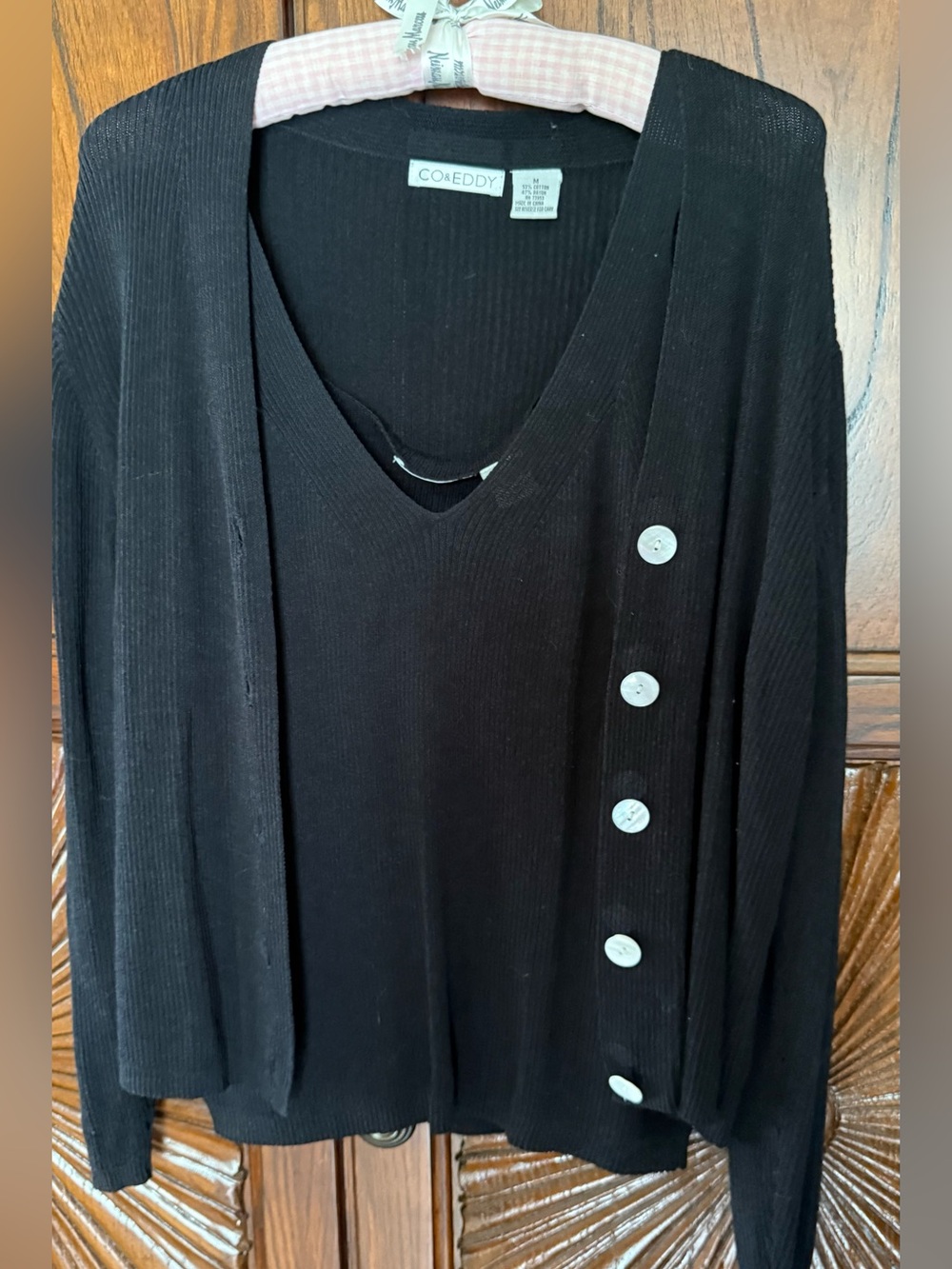 Co & Eddy Black Ribbed Two-Piece Cardigan & Tank Sweater Set - Size M
